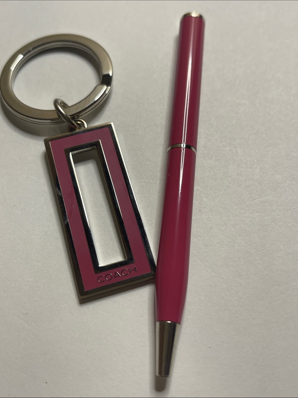 Coach Pink Keychain and Matching Pink Coach Pen Set